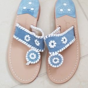 Jack Roger's Blue and white flat thong sandal.